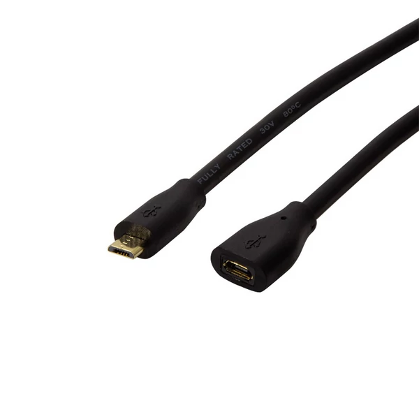 Logilink USB 2.0 kábel, Micro-USB/M - Micro-USB/F, fekete, 3 m - CU0124