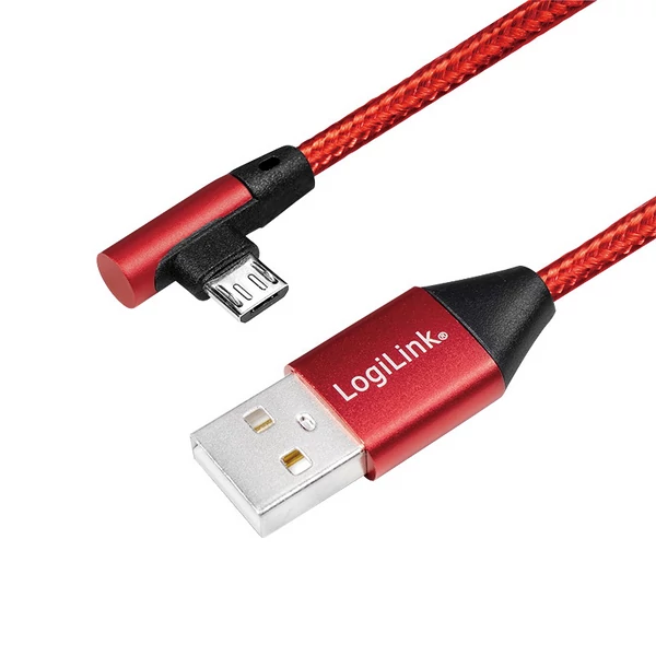 Logilink USB 2.0 kábel, USB-A/M - Micro-USB/M 90 , szövet, fém, 1 m - CU0150