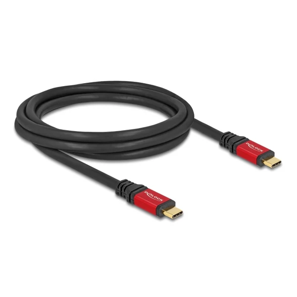 Delock USB 5 Gbps kábel USB Type-C apa - apa PD 3.0 100 W E-Marker 2 m piros fém - 80091