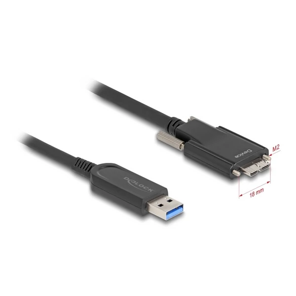 Delock Aktív optikai kábel USB 10 Gbps-A apa > USB 10 Gbps Micro-B Típusú dugó csavarokkal ellátott 15 m - 83217