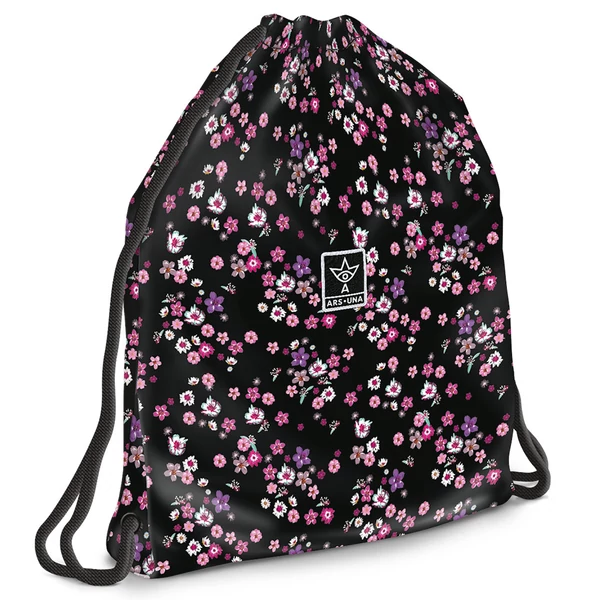 Ars Una: Pearl Blossom Black virágos tornazsák, sportzsák 37,5x46cm