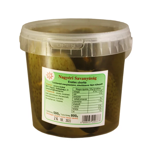 Nagyéri vödrös ecetes uborka 800g/500g