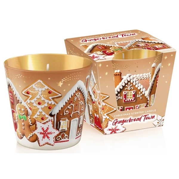 Üveges illatgyertya mézeskalács város 115g