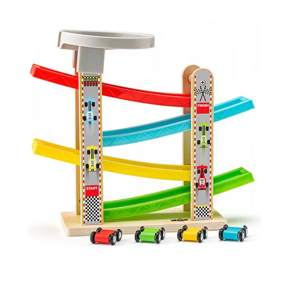 Autópálya szett négy darab kisautóval játékszett - Woodyland