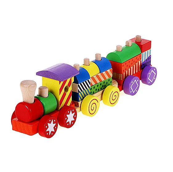 Színes fa vonat építőelemekkel