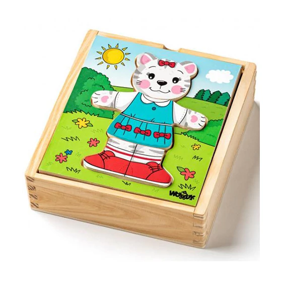 Öltöztethető cica fa puzzle 18db-os - Woodyland