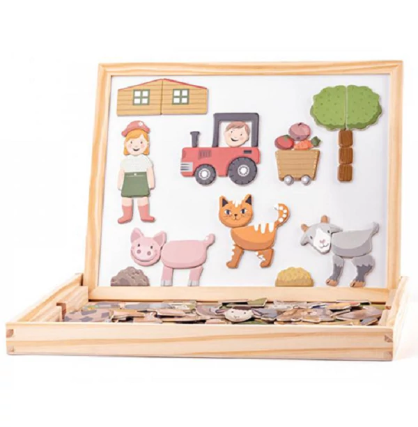 Állatos kétoldalas mágnestábla szett fa kerettel - Woodyland