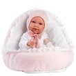 Kép 1/6 - Llorens: Mimi 42cm-es síró kislány baba pink ruhában bölcsővel (74088)