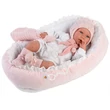 Kép 5/6 - Llorens: Mimi 42cm-es síró kislány baba pink ruhában bölcsővel (74088)