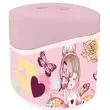 Luna: Rózsaszín műanyag tartályos kétlyukú hegyező pillangós és szívecskés mintával 1db