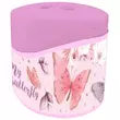 Luna: Rózsaszín műanyag tartályos kétlyukú hegyező pillangós mintával 1db