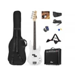 Kép 1/11 - max Gigkit Elektromos basszusgitár szett (20W erősítő| táska| hangoló| pengetők) - fehér