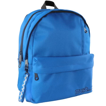 Must: Kék négy rekeszes lekerekített iskolatáska, hátizsák 32x19x42cm