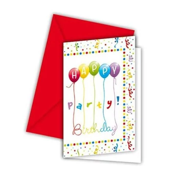 Happy Birthday parti meghívó borítékkal 6db-os