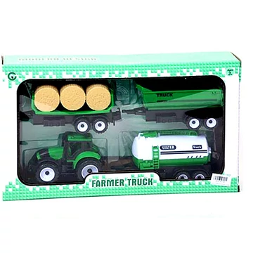 Farmer Truck: Mezőgazdasági traktor szett utánfutókkal 28cm