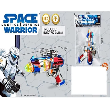 Space Warior: Elektromos króm színű űrfegyver fénnyel és hanggal 27cm