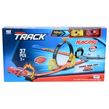 Power Track 37db-os versenypálya szett hurokkal és 2db hátrahúzható autóval 1/64