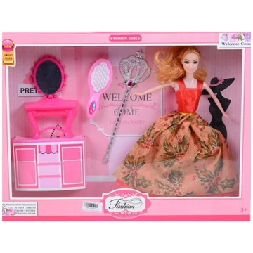 Fashion Girl: Divat baba készlet sminkasztallal és fésűvel 30cm-es