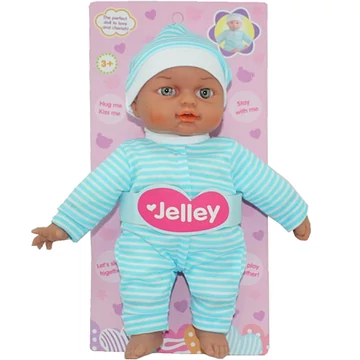 Jelley baba kék csíkos ruhában 25cm