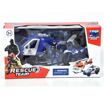 Rendőr játékszett motorral és helikopterrel