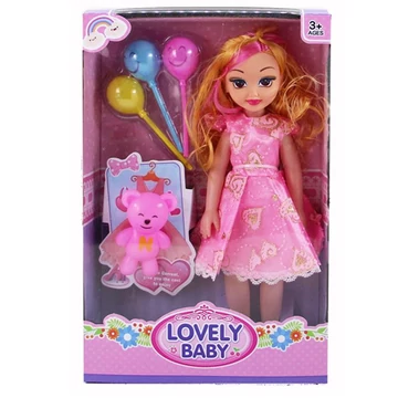 Lovely Baby rózsaszín ruhás baba kiegészítőkkel és hanggal 46cm