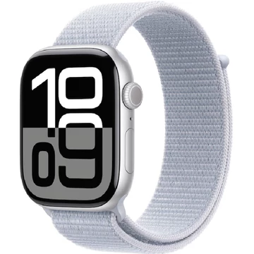 Apple Watch Series 10 46mm okosóra ezüst alumínium tokkal (aluminium silver) ezüst kék sport pánttal (blue cloud sport loop) (MWWN3)