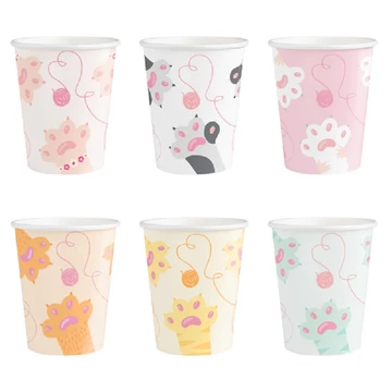 Színes cicás party papírpohár 220ml 6db-os kiszerelésben