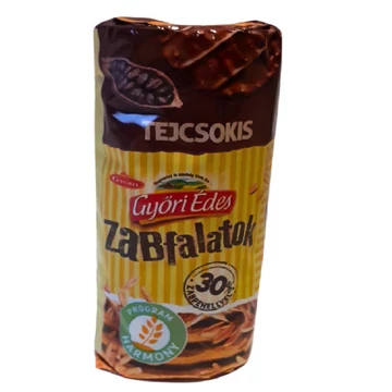 Győri Édes Zabfalatok tejcsokoládéval talpán mártott, zabpelyhes, omlós keksz 215 g