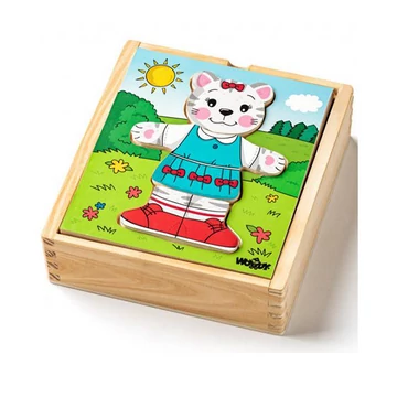 Öltöztethető cica fa puzzle 18db-os - Woodyland