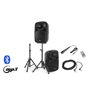 Vonyx VPS102A 600W (10") aktív + passzív hangfal szett állványokkal (MP3 + BLUETOOTH)