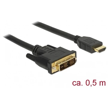 Delock Kábel DVI 18+1 csatlakozódugóval > HDMI-A csatlakozódugóval, 0,5 m, fekete