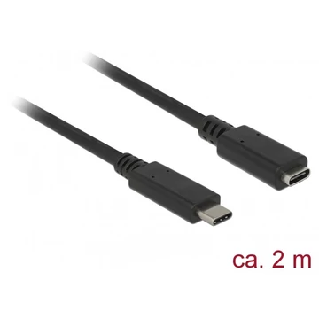 Delock Bovítokábel SuperSpeed USB (USB 3.1 Gen 1) USB Type-C dugó > hüvely, 3 A, 2,0 m, fekete