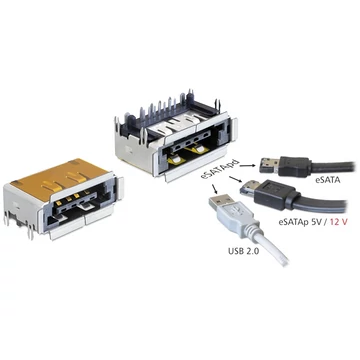 Delock csatlakozó eSATApd anya eSATA + USB 2.0 5 V / 12 V