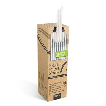 Eldobható pehér papír szívószál 250mm 150db 57601B