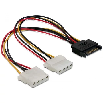 Delock 15 tűs SATA (apa)  2 db 4 tűs Molex (anya), 20 cm-es hálózati kábel