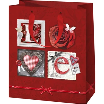 LOVE rózsa mintás nagy méretű exkluzív ajándéktáska 27x14x33cm-es