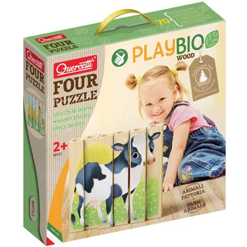 Quercetti: PlayBio Háztáji állatok 4 az 1-ben fahasáb puzzle
