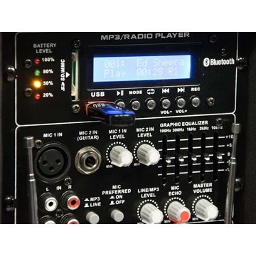 Thunder ACCU-15 (15") 800W akkumulátoros hordozható hangfal (2xMik + MP3 + Bluetooth + FM)