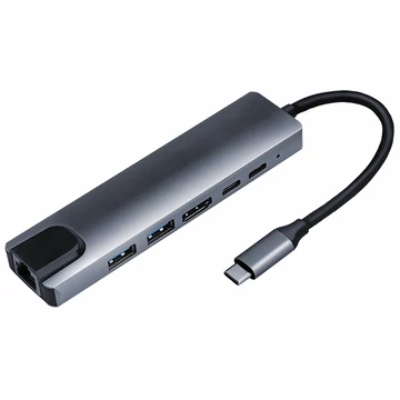 Thunder HBC-106, USB-C átalakító 6in1 + gyorstöltés (87W)