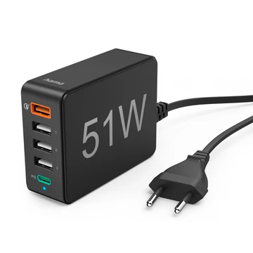 Hama FIC E3 hálózati töltő 51w 5 port (1xqc3.0, 3xusb-a, 1xusb-c pd) (201630)