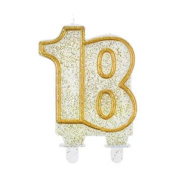 Évszámos party tortagyertya fehér arany szegéllyel 18-as szám