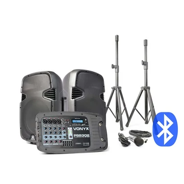 Vonyx PSS-302 2x150W (10") aktív hangfalszett + ÁLLVÁNY (MP3 + BLUETOOTH)