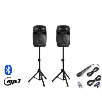 Vonyx VPS122A 800W (12") aktív + passzív hangfal szett állványokkal (MP3 + BLUETOOTH)