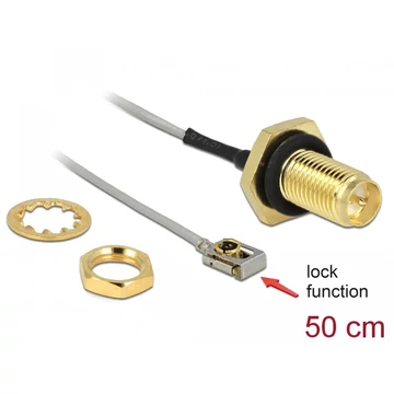 Delock Antenna kábel RP-SMA anya válaszfali csatlakozóval apa MHF® I LK-dugó 1.13 50 cm menethossz