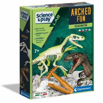 Science&amp;Play: Archeofun Világító Velociraptor régész szett - Clementoni