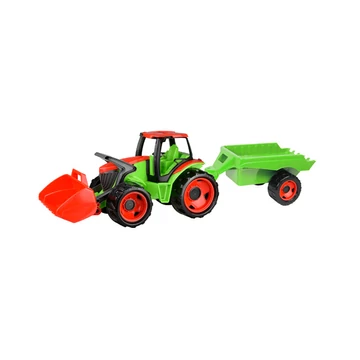 LENA: Óriás zöld-piros traktor markolóval és utánfutóval 107cm