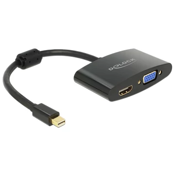 Delock Adapter mini Displayport-dugós csatlakozó > HDMI / VGA-csatlakozóhüvely fekete