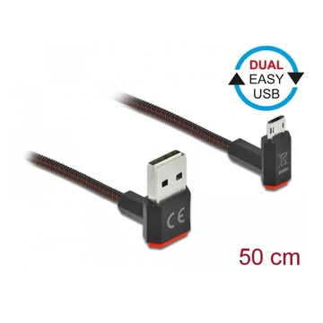 Delock EASY-USB 2.0 kábel A-típusú csatlakozódugó - EASY-USB Micro-B típusú csatlakozódugó, ívelt fe