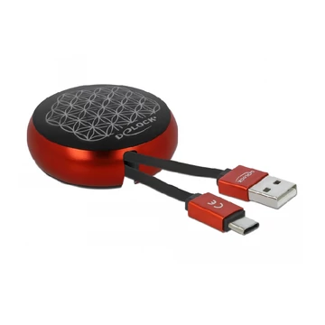 Delock USB 2.0 behúzható kábel A-típusú   USB-C  fekete / piros