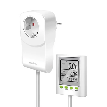 Logilink Energiaköltség mérő CO2 kibocsátás számítással és hosszabbító kábellel